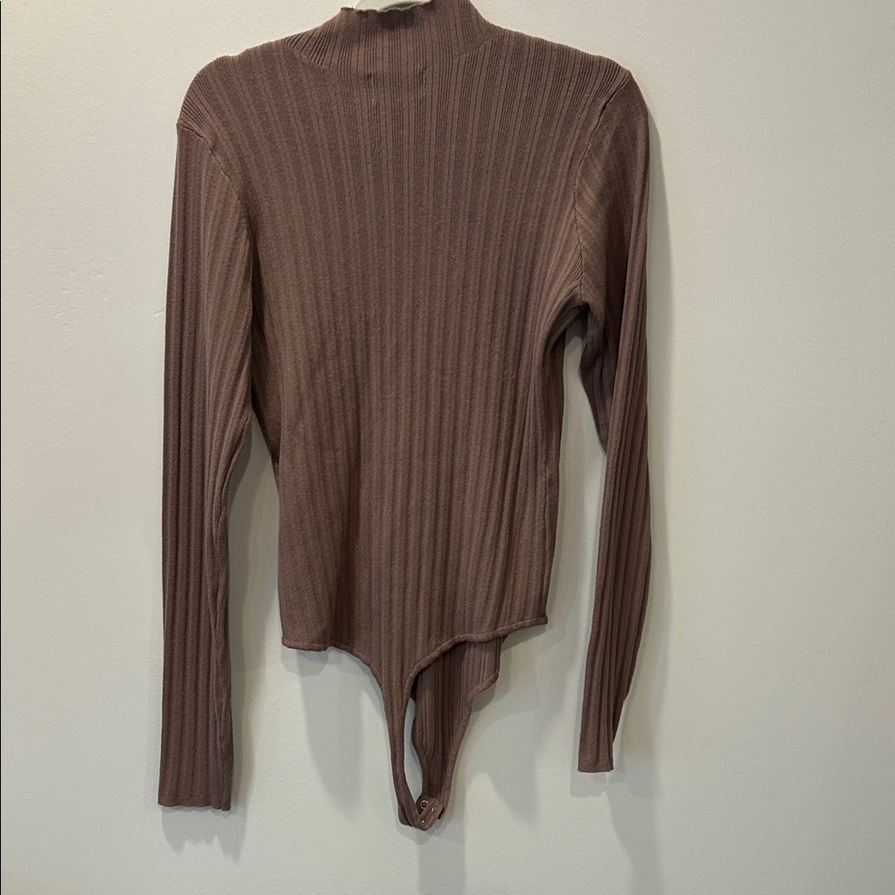Brown Ribbed Long Sleeve Top - Picture 6 of 12